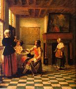 Pieter de Hooch Woman Drinking with Two Men and a Maidservant painting